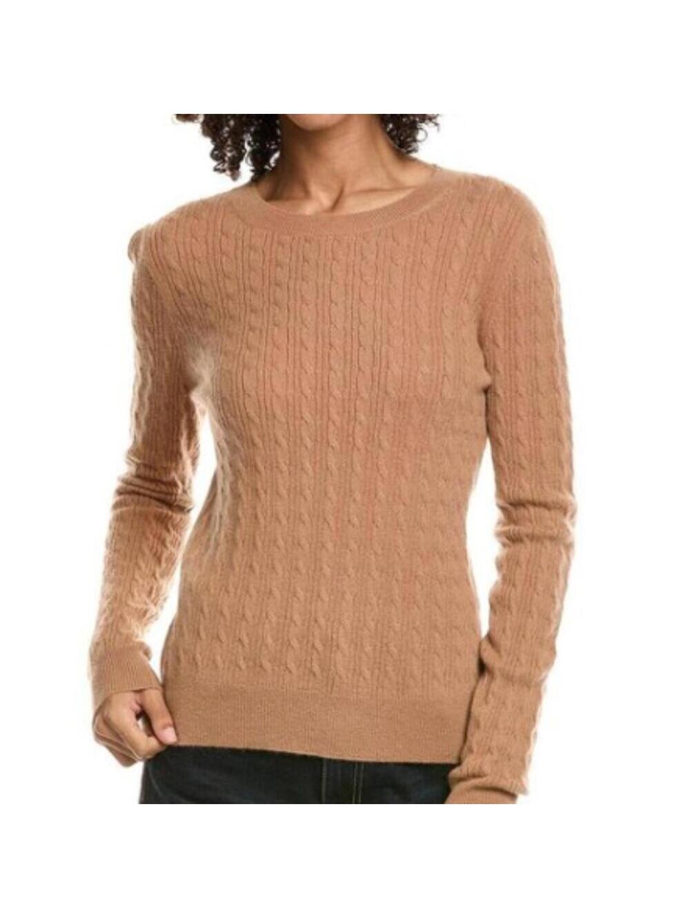 J. Crew Vintage Wool and Cashmere Cable Knit Crewneck Sweater Warm Camel Tan S